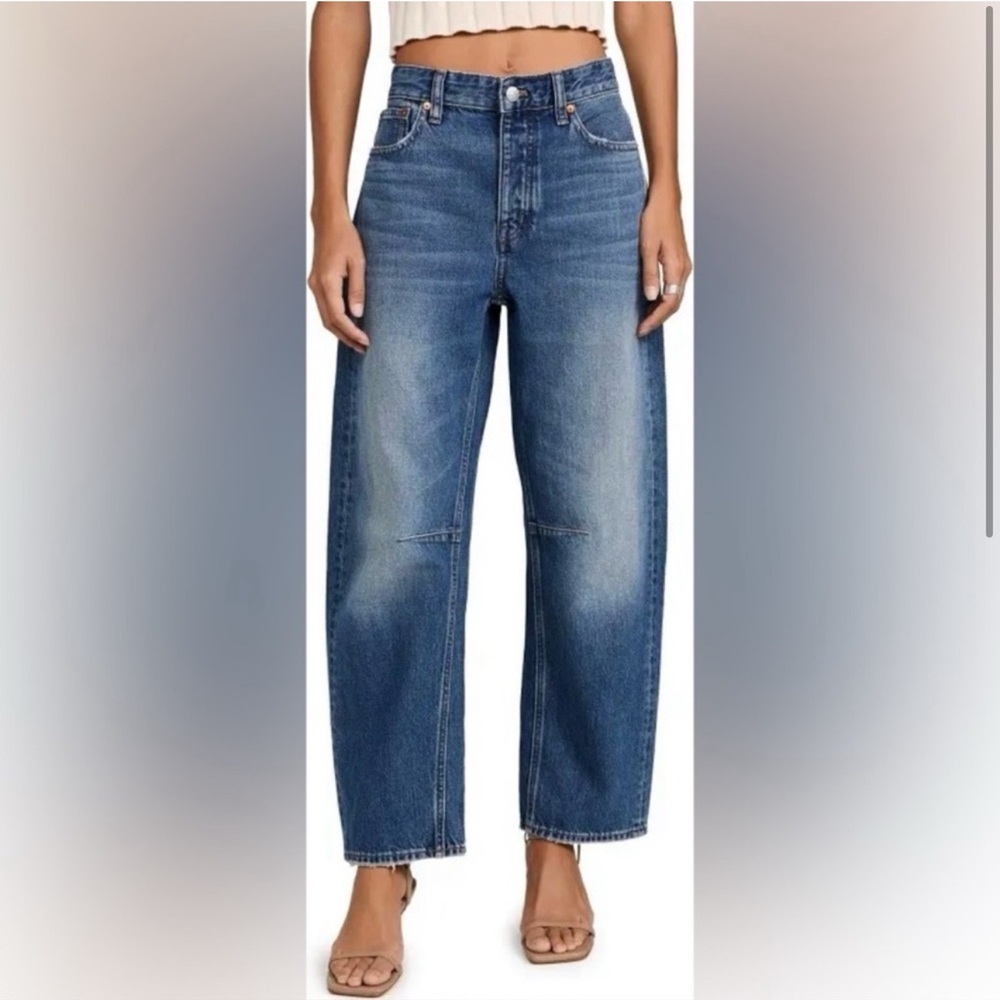 Madewell The Darted Barrel- Leg Jean 33 Wide Leg Medium Wash Denim - Picture 2 of 9